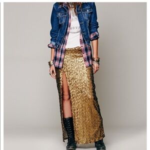 Gold Sequin Free People Blu Moon Maxi Skirt XS